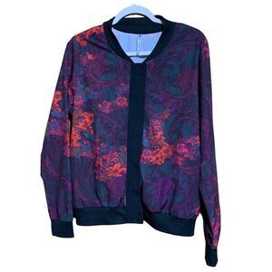 Fabletics Size Large Multicolor Paisley Artsy Print Zippered Bomber Jacket
